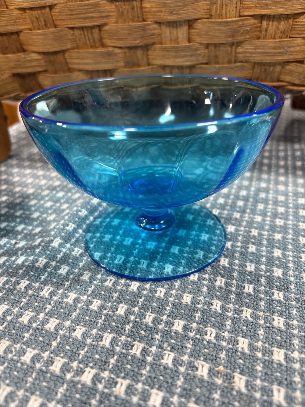 Blue Glass Pedestal Dessert Bowl